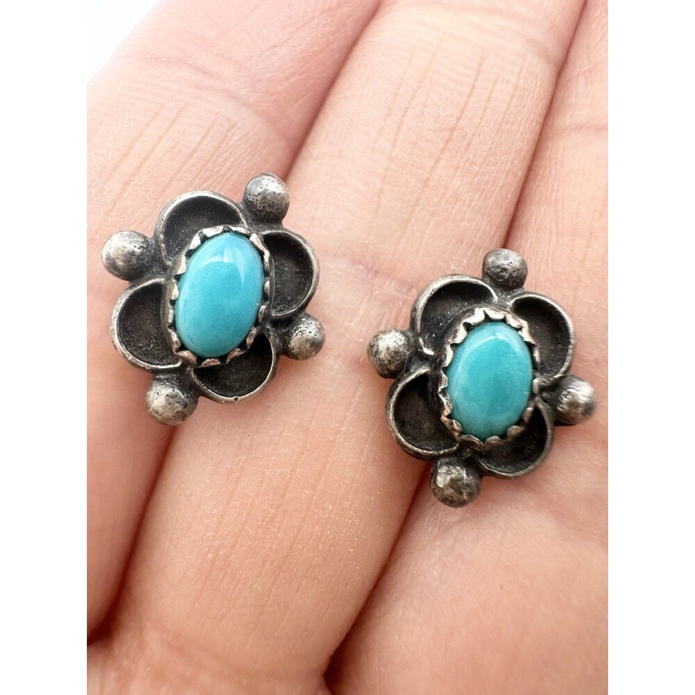 Vintage Sterling Silver and Turquoise Navajo Post Earrings